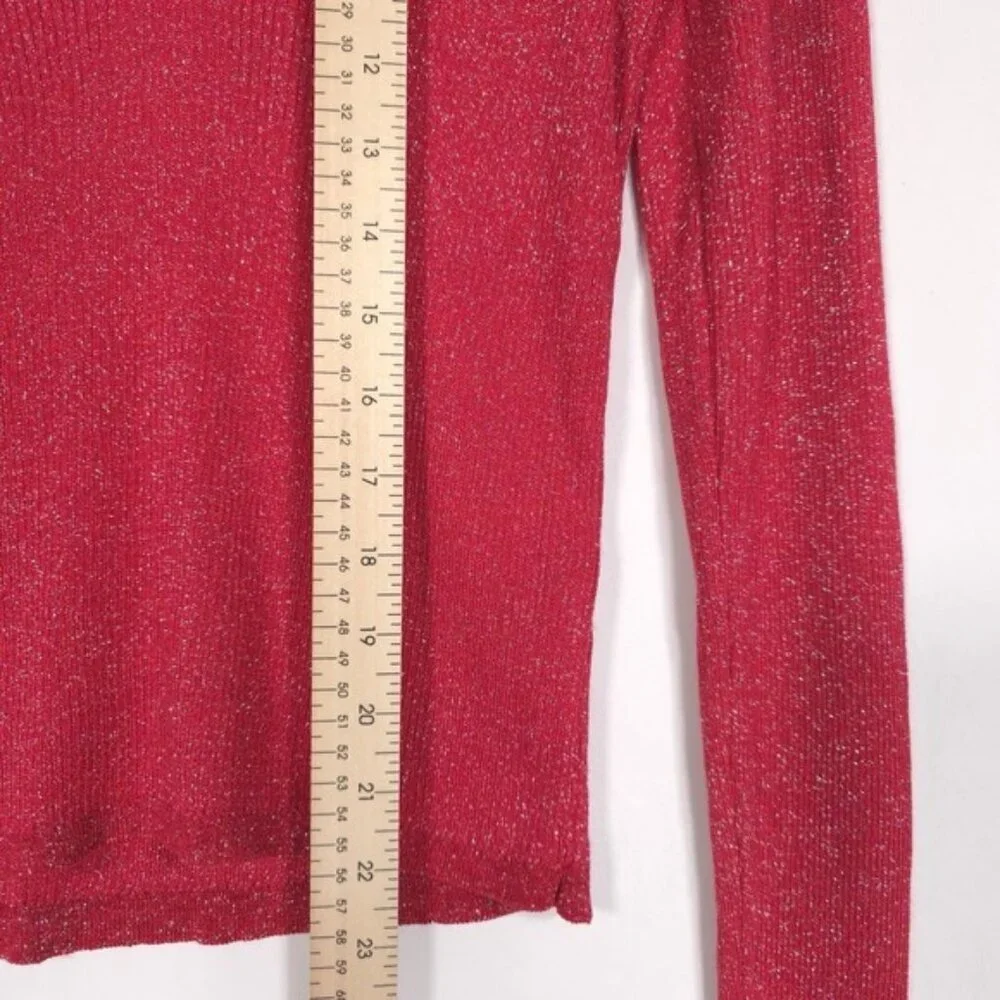 Maeve Anthropologie V-Neck Lurex Polo Sweater MEDIUM Shiny Metallic‎ Long Sleeve